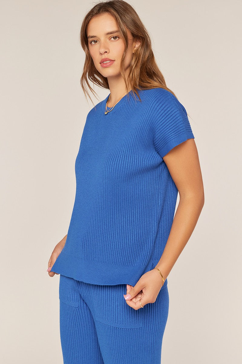 Ribbed Short Sleeve Sweater Top
