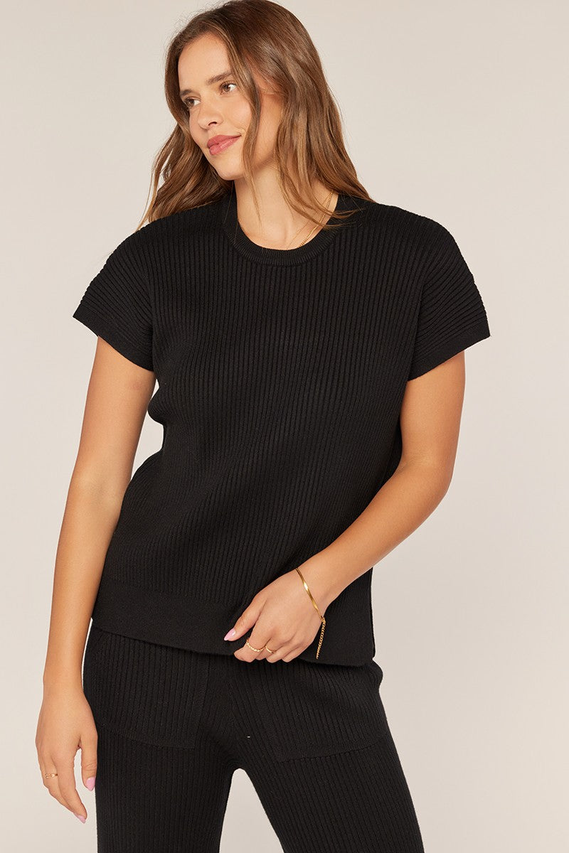 Ribbed Short Sleeve Sweater Top