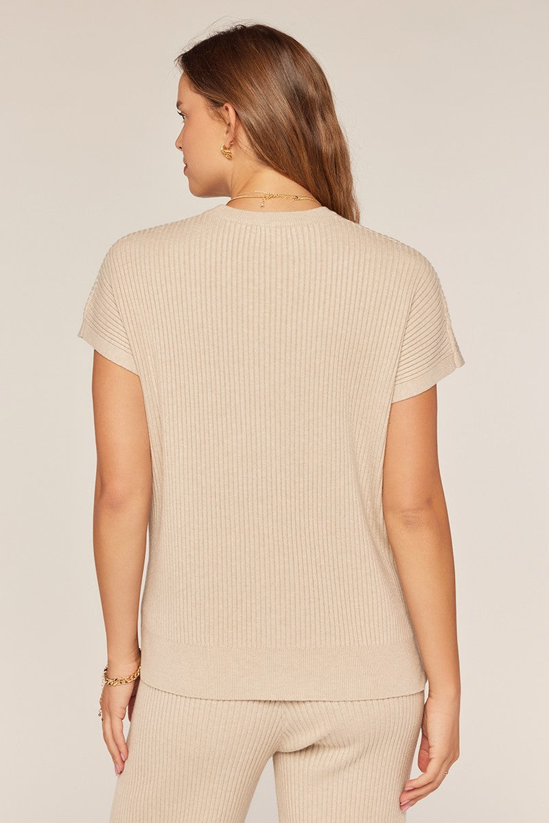 Ribbed Short Sleeve Sweater Top