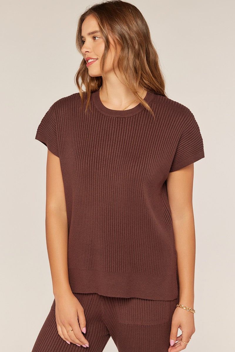 Ribbed Short Sleeve Sweater Top