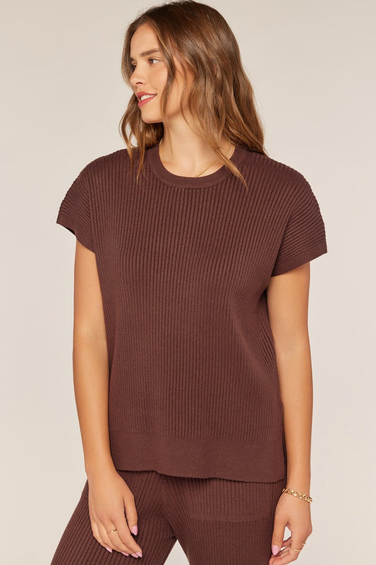 Ribbed Short Sleeve Sweater Top