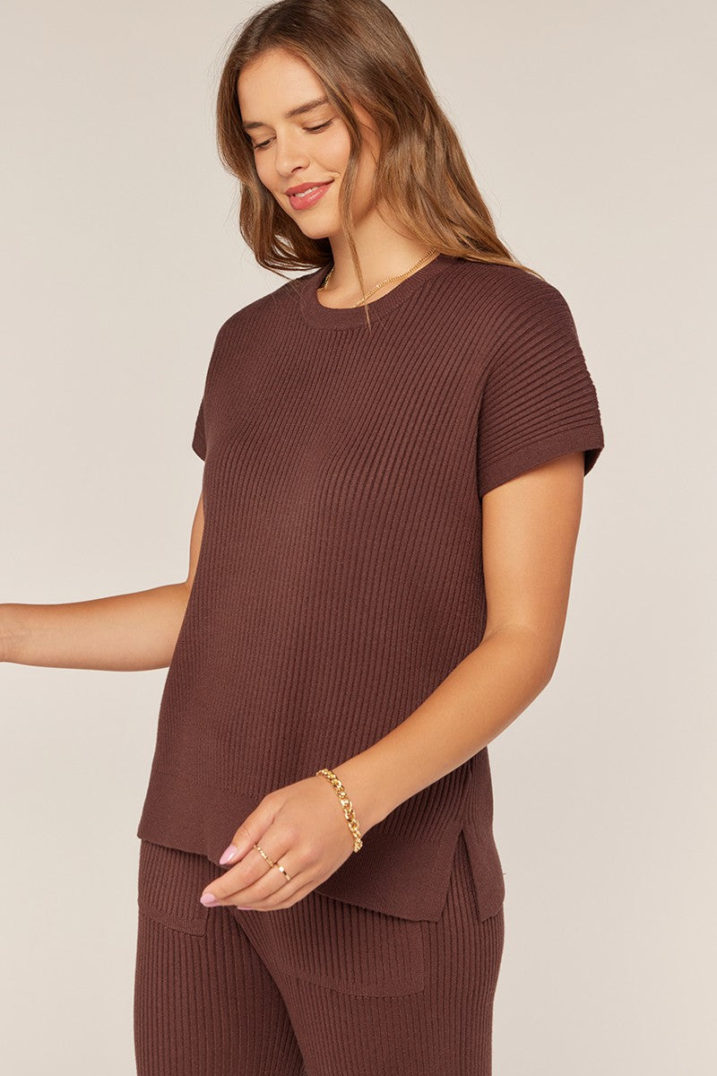 Ribbed Short Sleeve Sweater Top