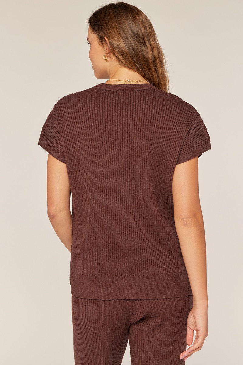 Ribbed Short Sleeve Sweater Top