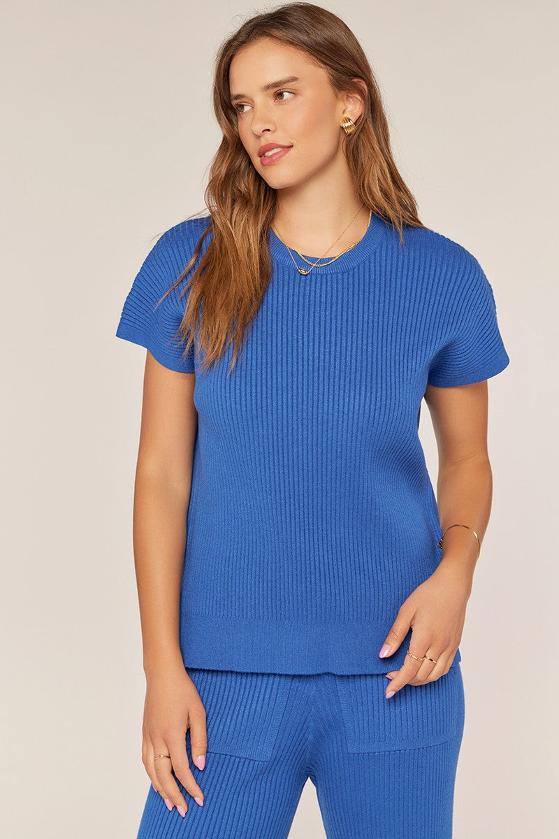 Ribbed Short Sleeve Sweater Top