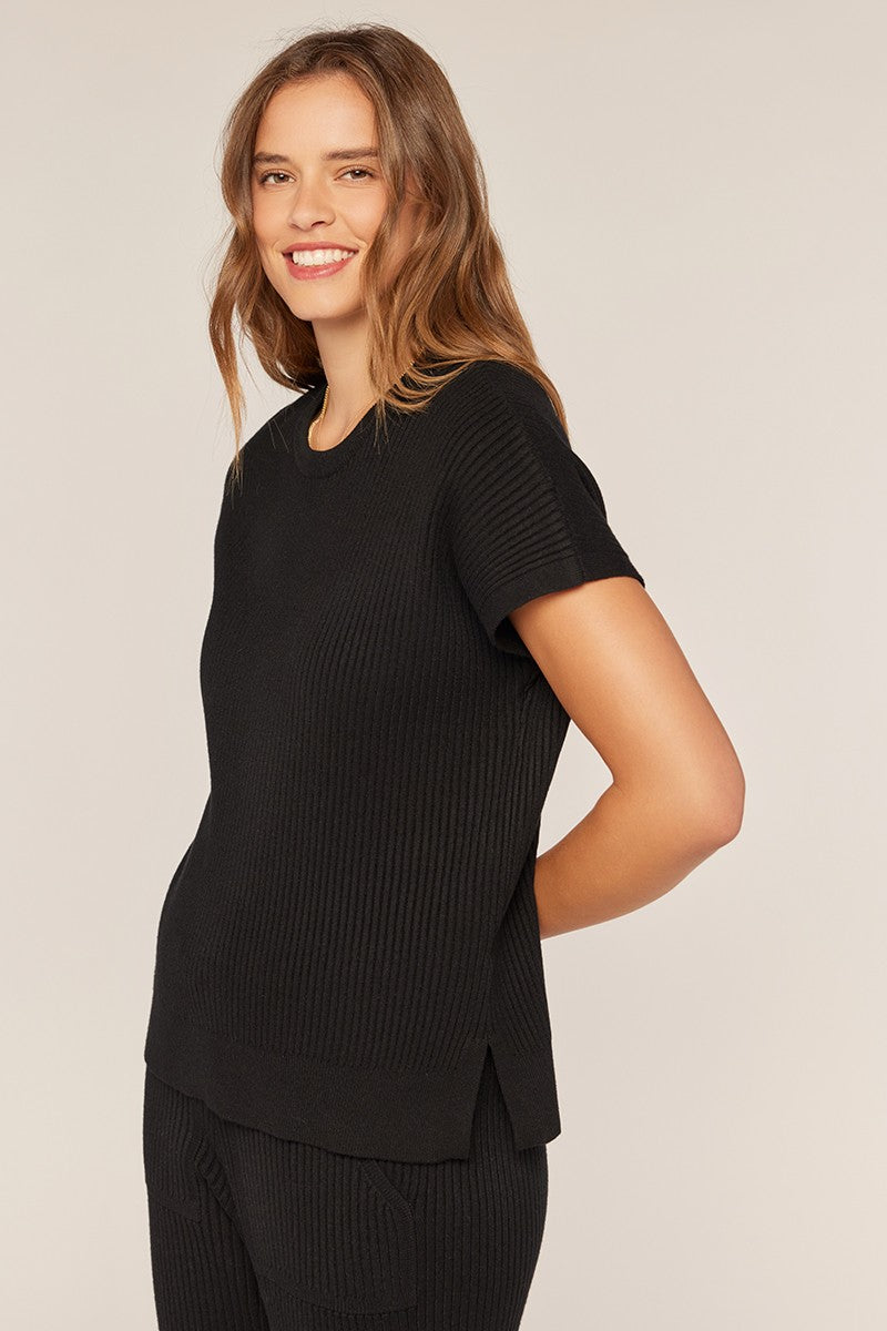 Ribbed Short Sleeve Sweater Top