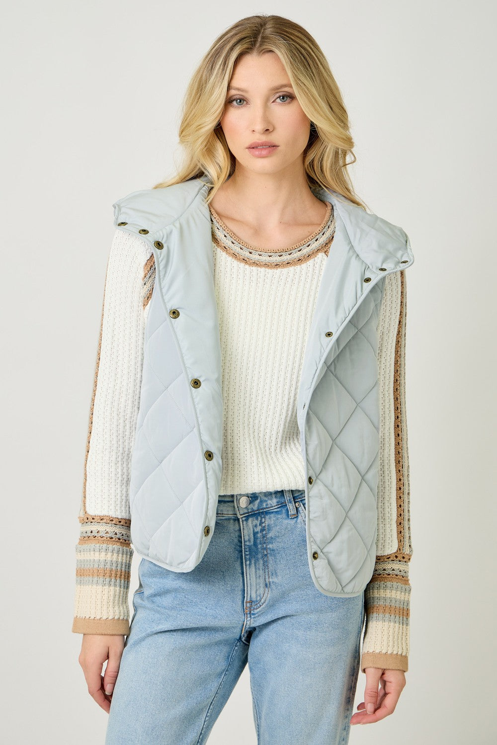 Quilted Hoodie Vest in Soft Blue