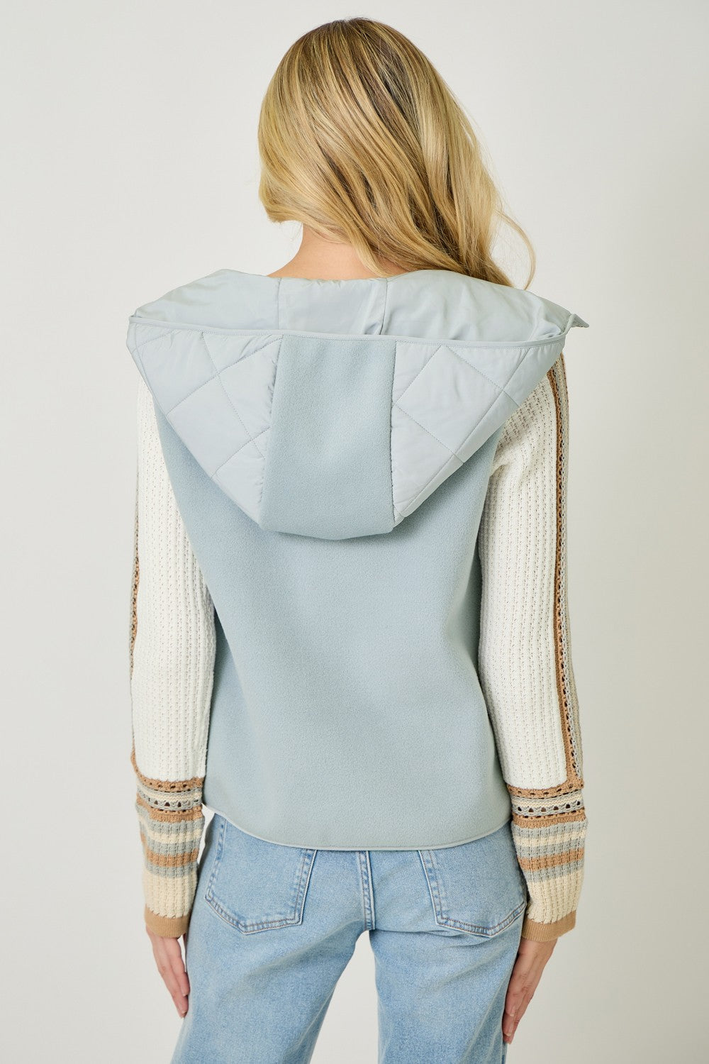 Quilted Hoodie Vest in Soft Blue
