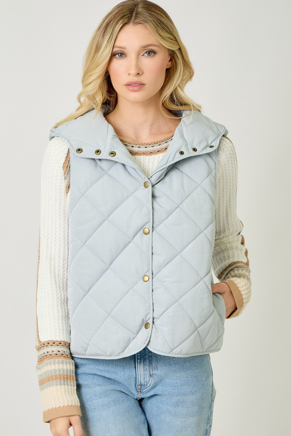 Quilted Hoodie Vest in Soft Blue