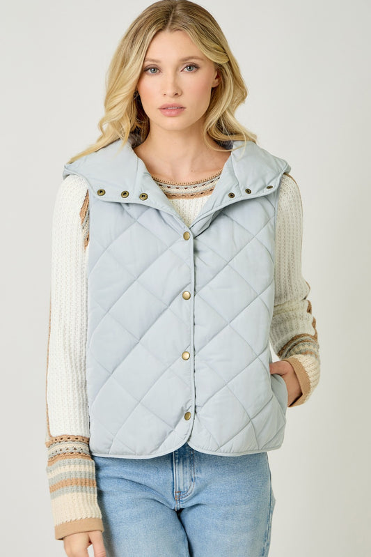 Quilted Hoodie Vest in Soft Blue