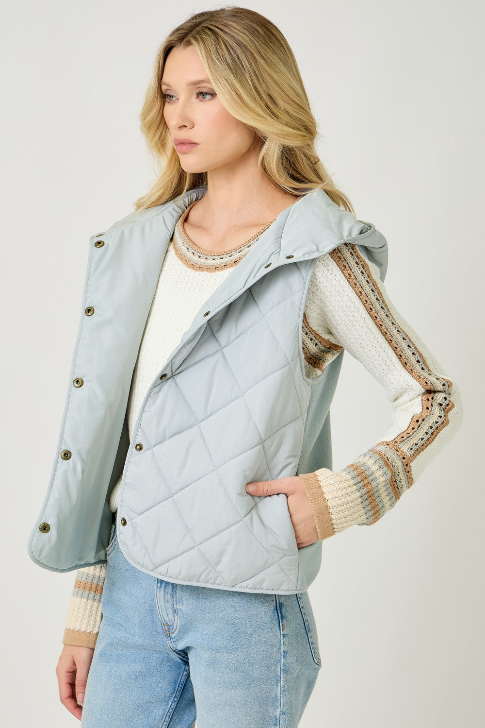Quilted Hoodie Vest in Soft Blue