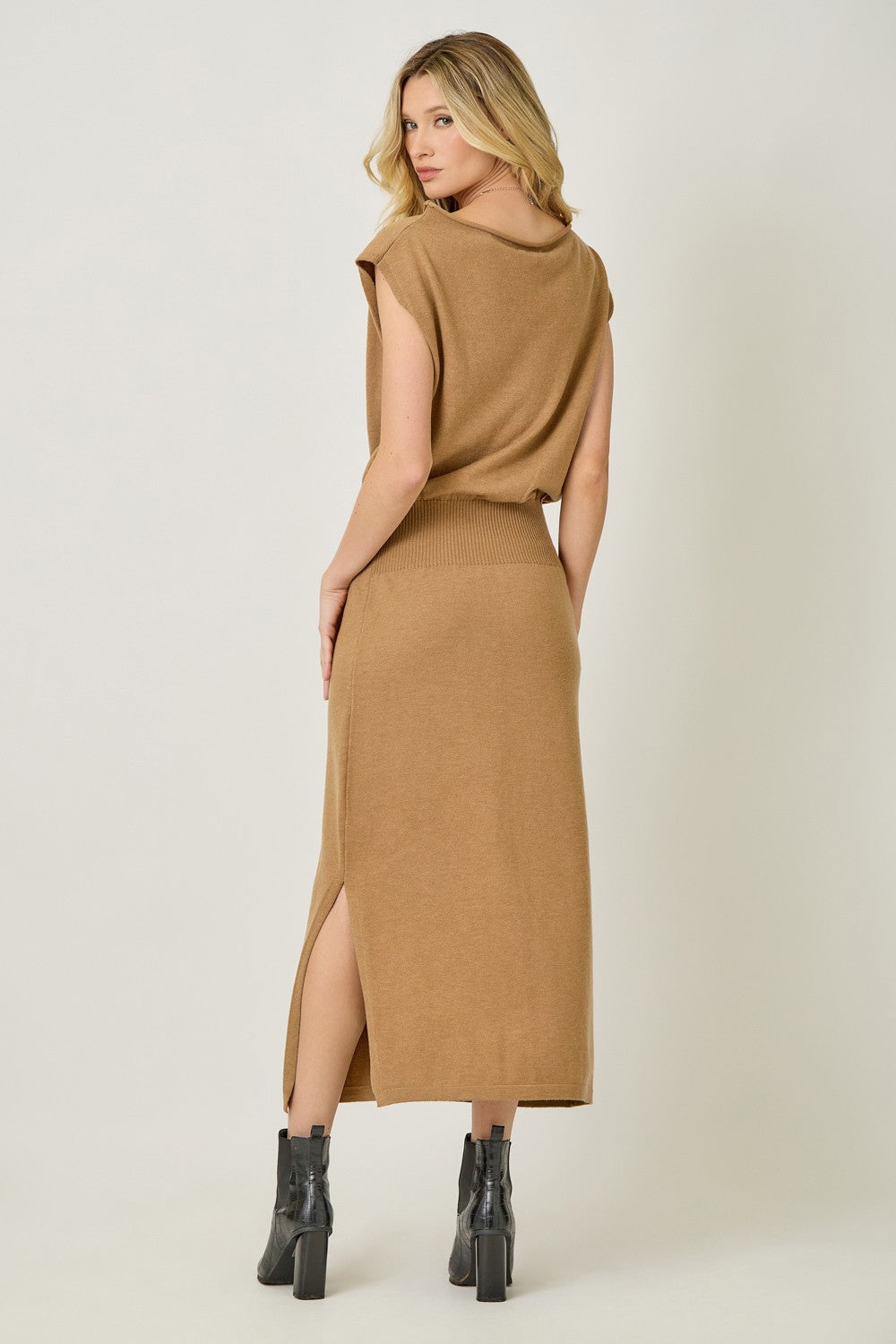 Sleeveless Sweater Dress in Camel