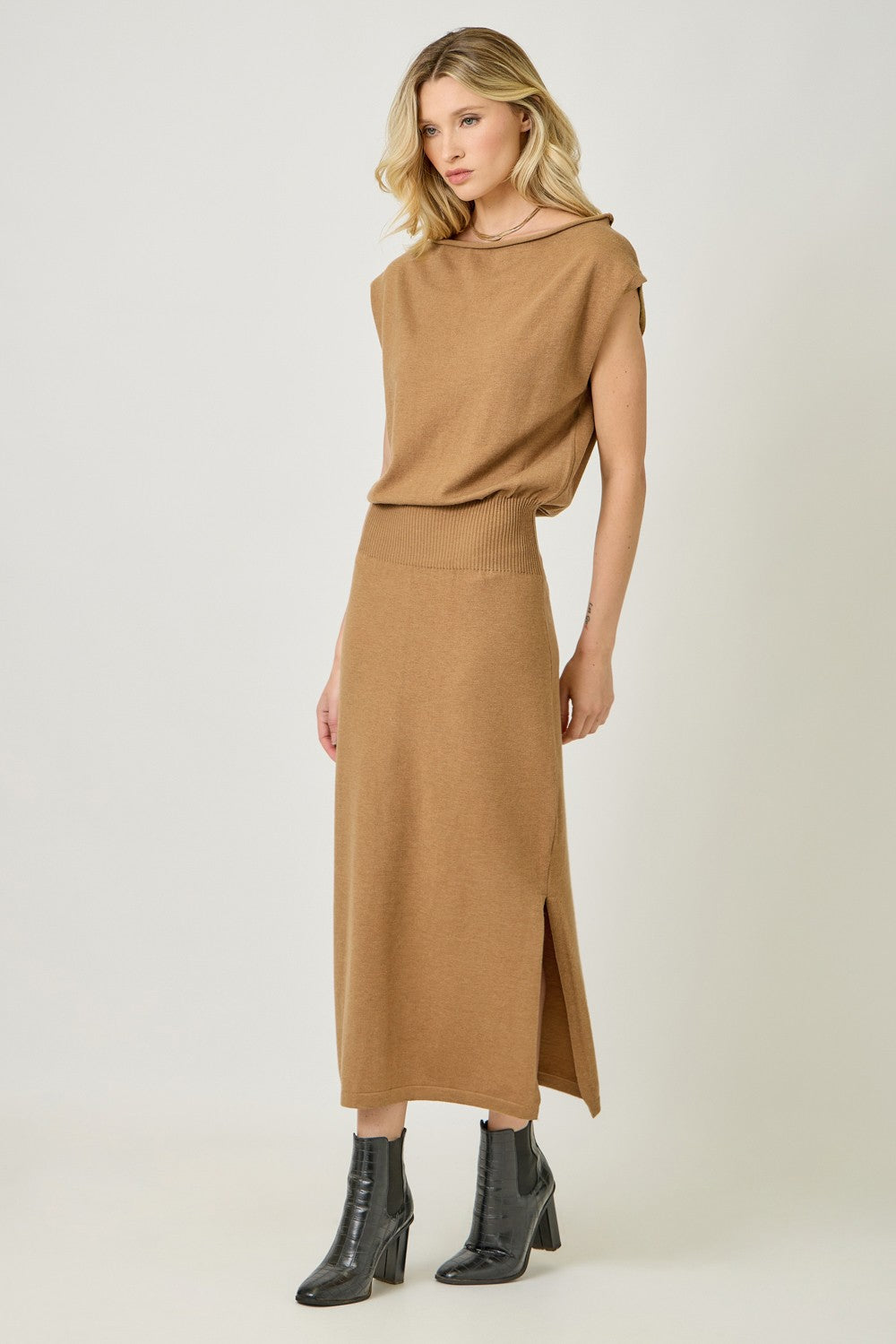 Sleeveless Sweater Dress in Camel