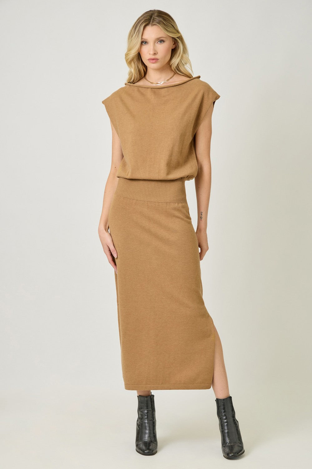 Sleeveless Sweater Dress in Camel