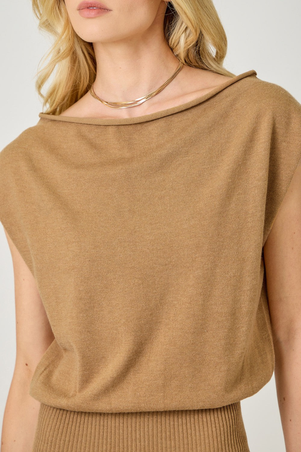 Sleeveless Sweater Dress in Camel