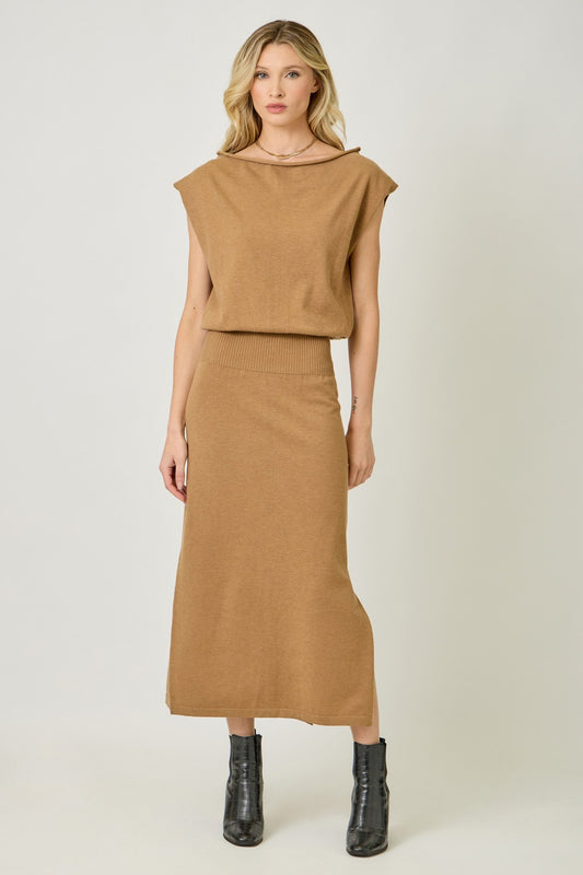 Sleeveless Sweater Dress in Camel