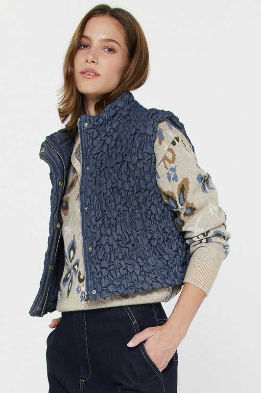 Cropped Quilting Vest in Denim