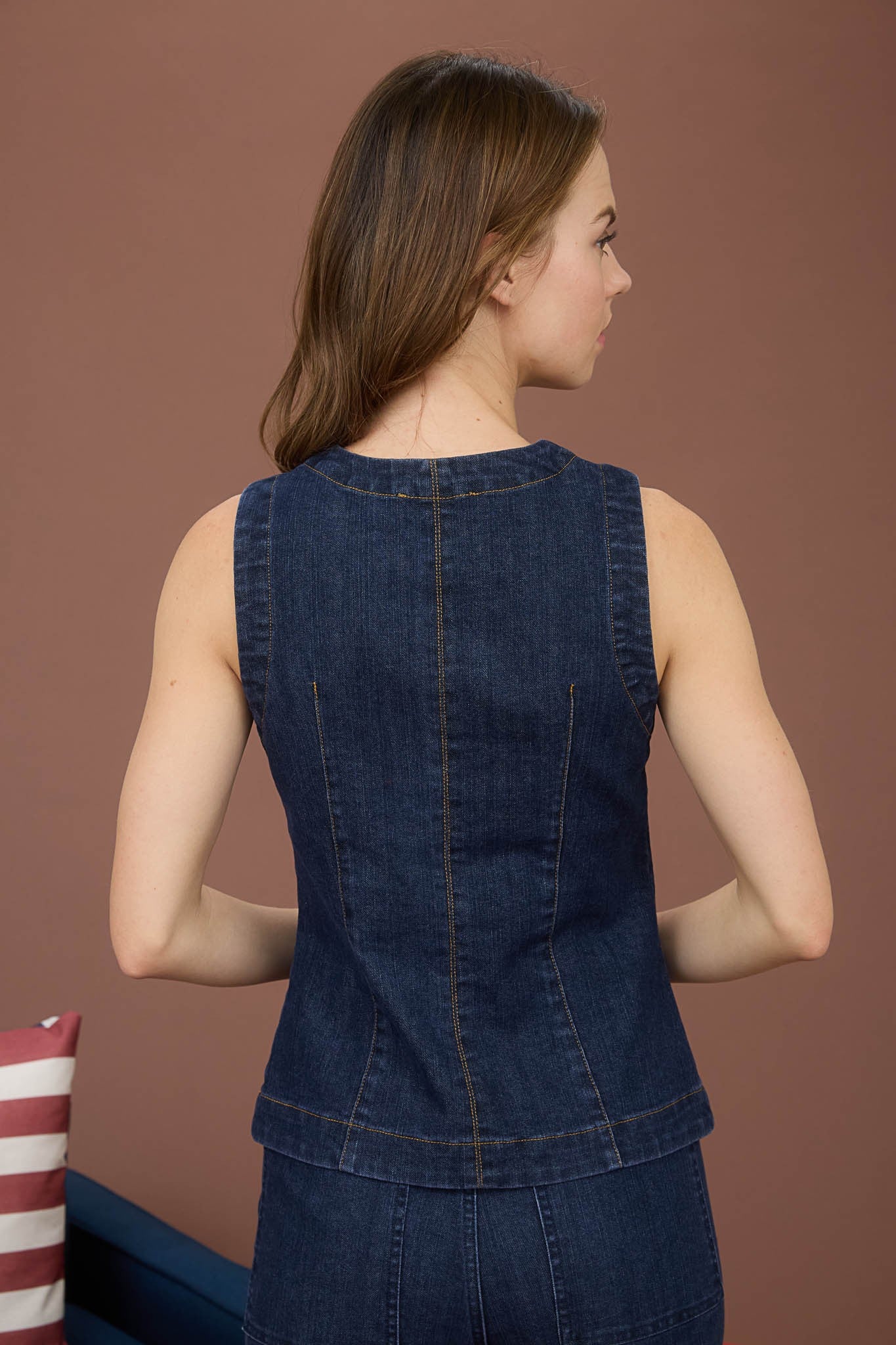 Round Neck Button Denim Vest