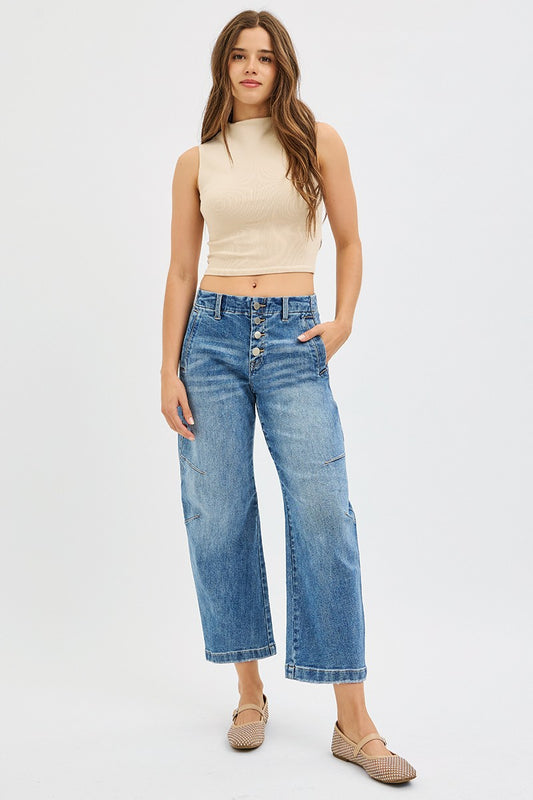 Mid Rise Crop Barrel Jeans