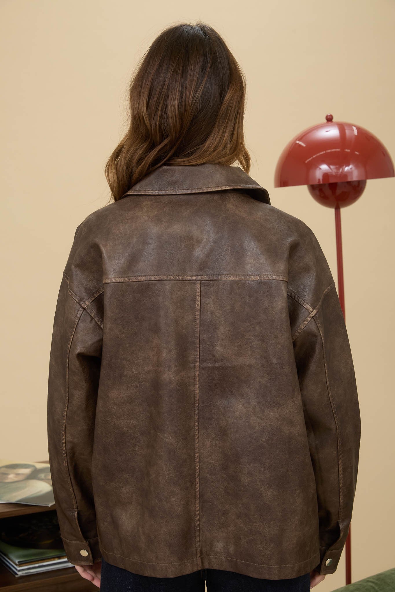 Faux Leather Jacket in Brown