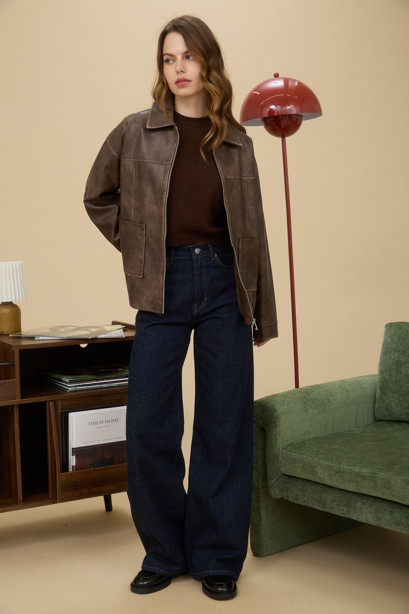 Faux Leather Jacket in Brown