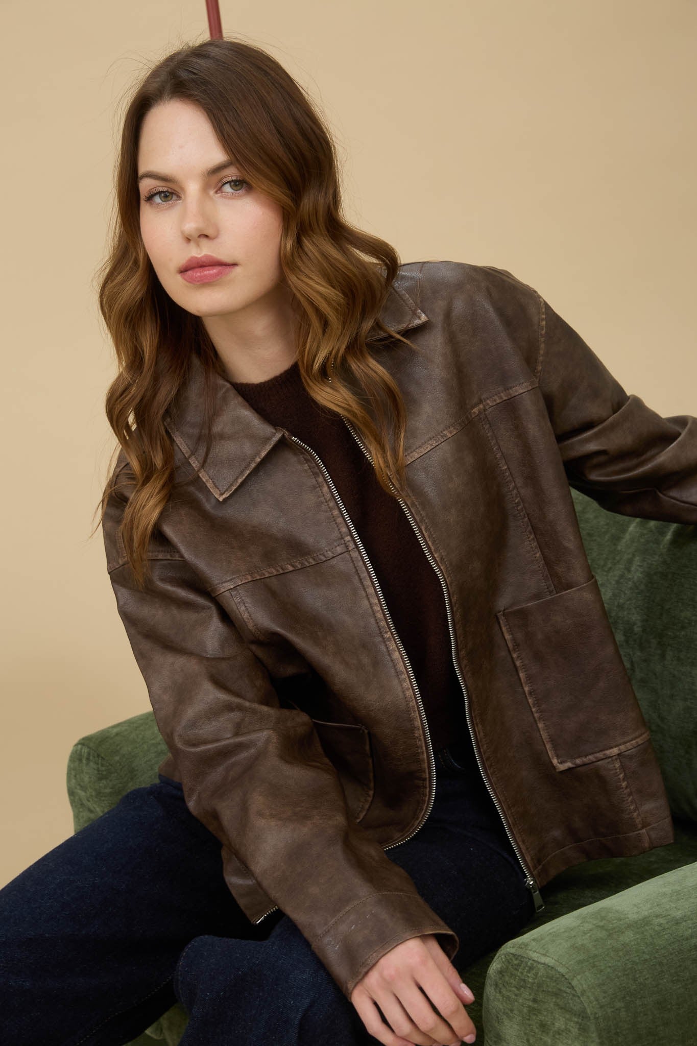 Faux Leather Jacket in Brown