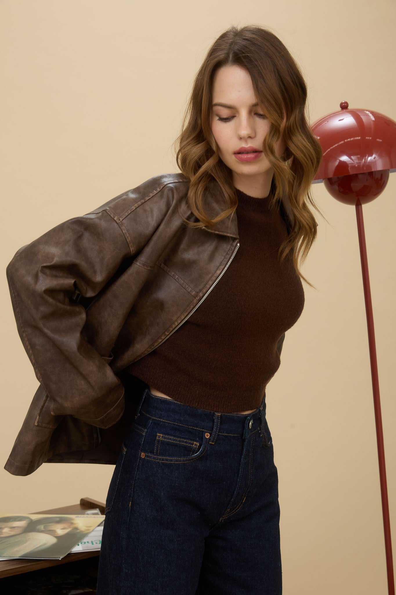 Faux Leather Jacket in Brown