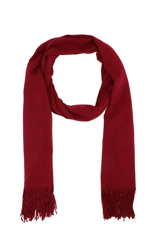 Woven Fringe Long Scarf in Burgundy