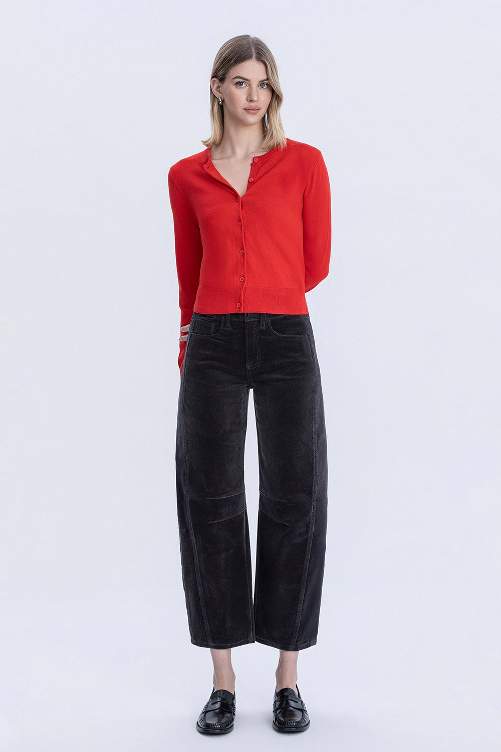High Rise Crop Corduroy Barrel Jeans