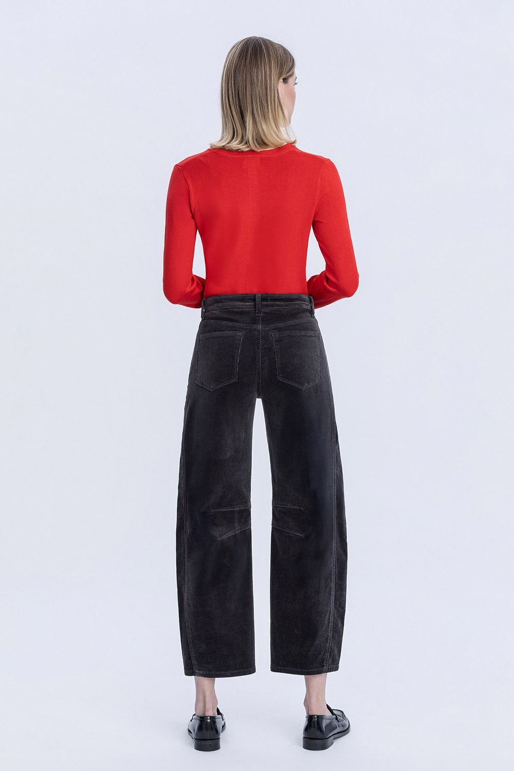 High Rise Crop Corduroy Barrel Jeans