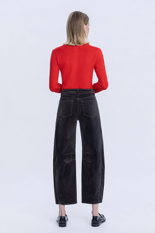 High Rise Crop Corduroy Barrel Jeans