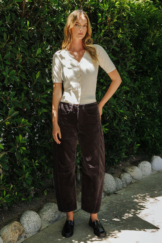 High Rise Crop Corduroy Barrel Jeans