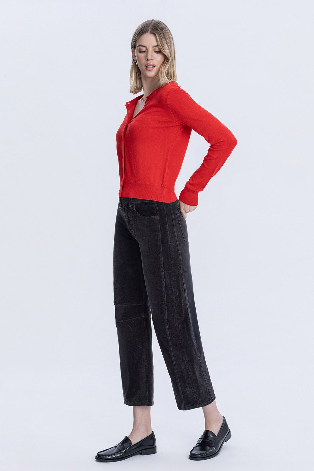 High Rise Crop Corduroy Barrel Jeans