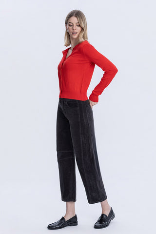 High Rise Crop Corduroy Barrel Jeans