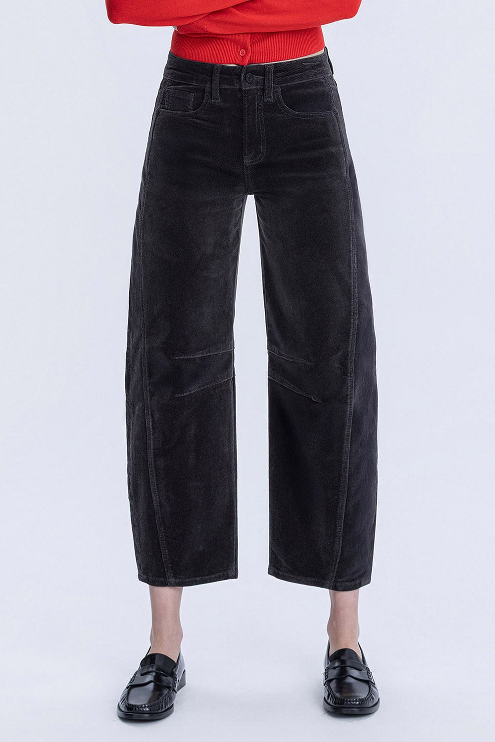 High Rise Crop Corduroy Barrel Jeans