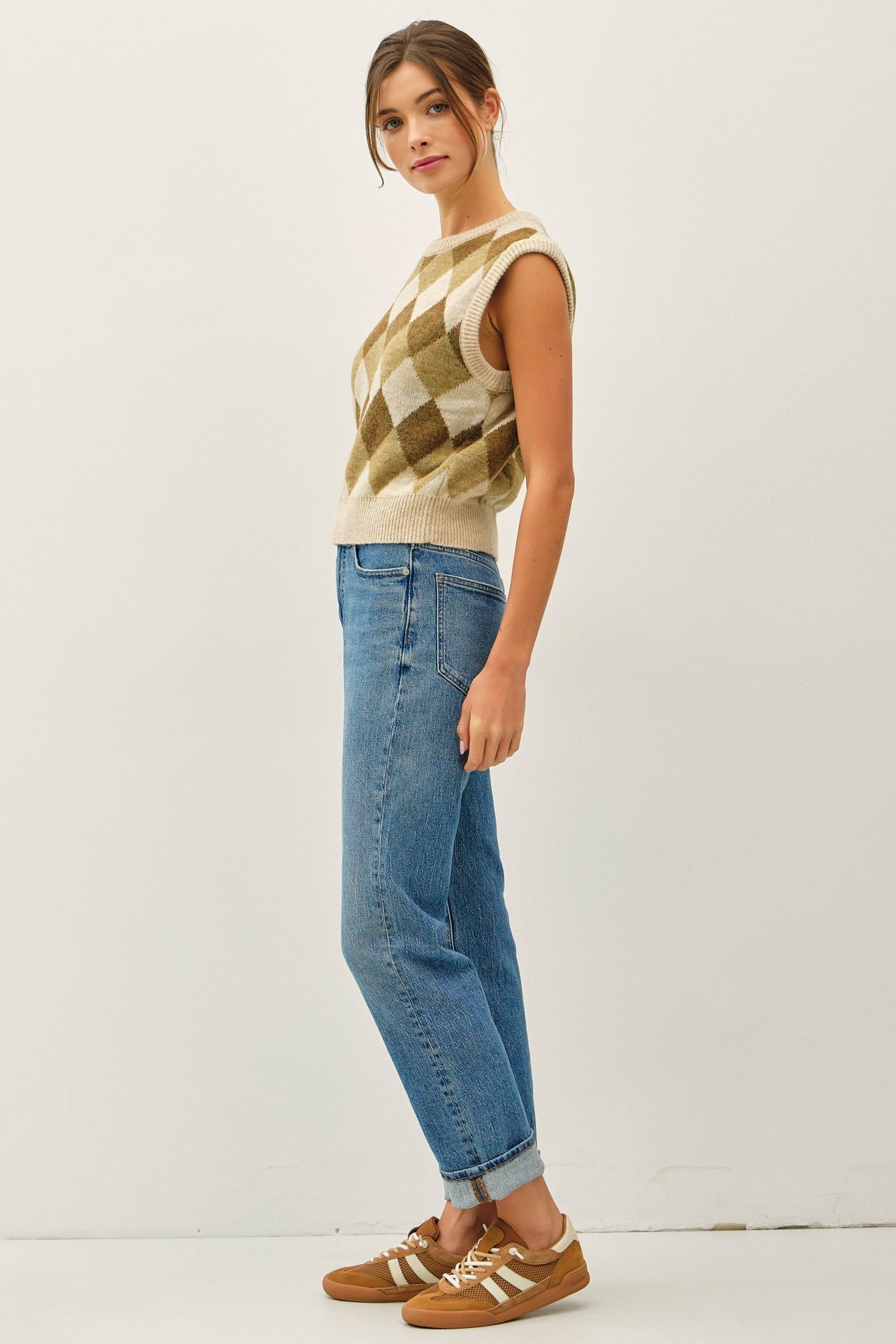 Argyle Sweater Vest in Olive