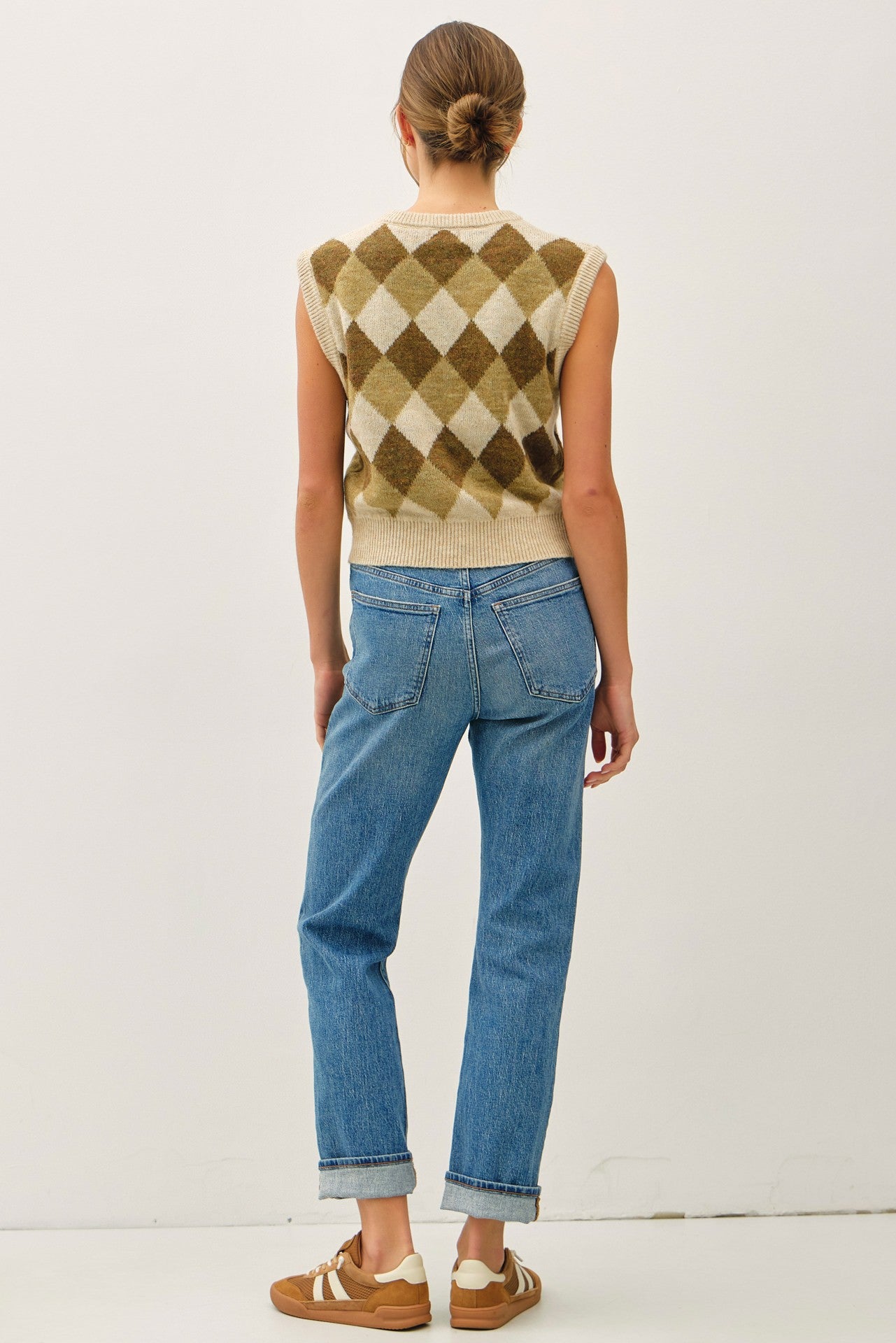 Argyle Sweater Vest in Olive