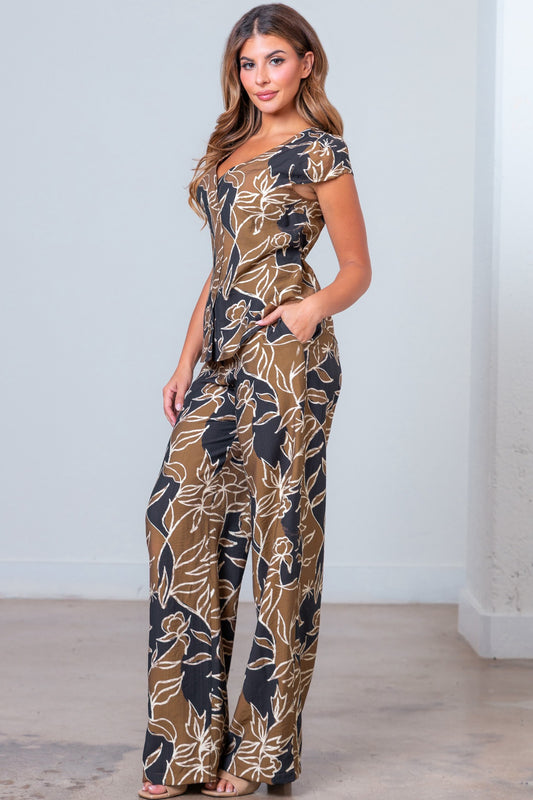 Floral Print Set in Black/Brown