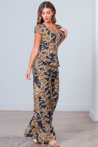 Floral Print Set in Black/Brown