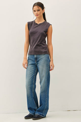 Crew Neck Cap Sleeve Tank Top