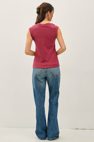 Crew Neck Cap Sleeve Tank Top