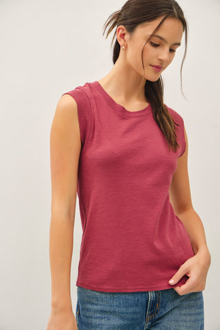 Crew Neck Cap Sleeve Tank Top