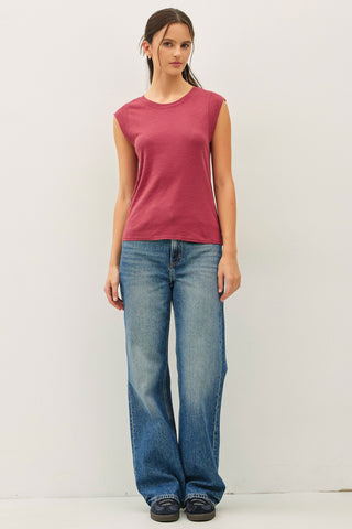 Crew Neck Cap Sleeve Tank Top