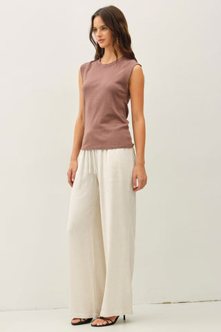 Crew Neck Cap Sleeve Tank Top