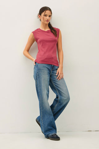 Crew Neck Cap Sleeve Tank Top