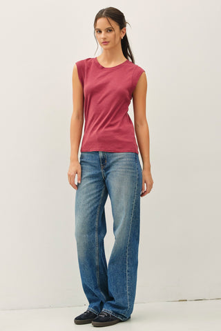 Crew Neck Cap Sleeve Tank Top