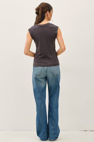 Crew Neck Cap Sleeve Tank Top