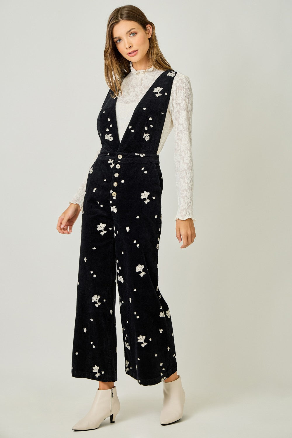 Embroidery Jumpsuit in Washed Black