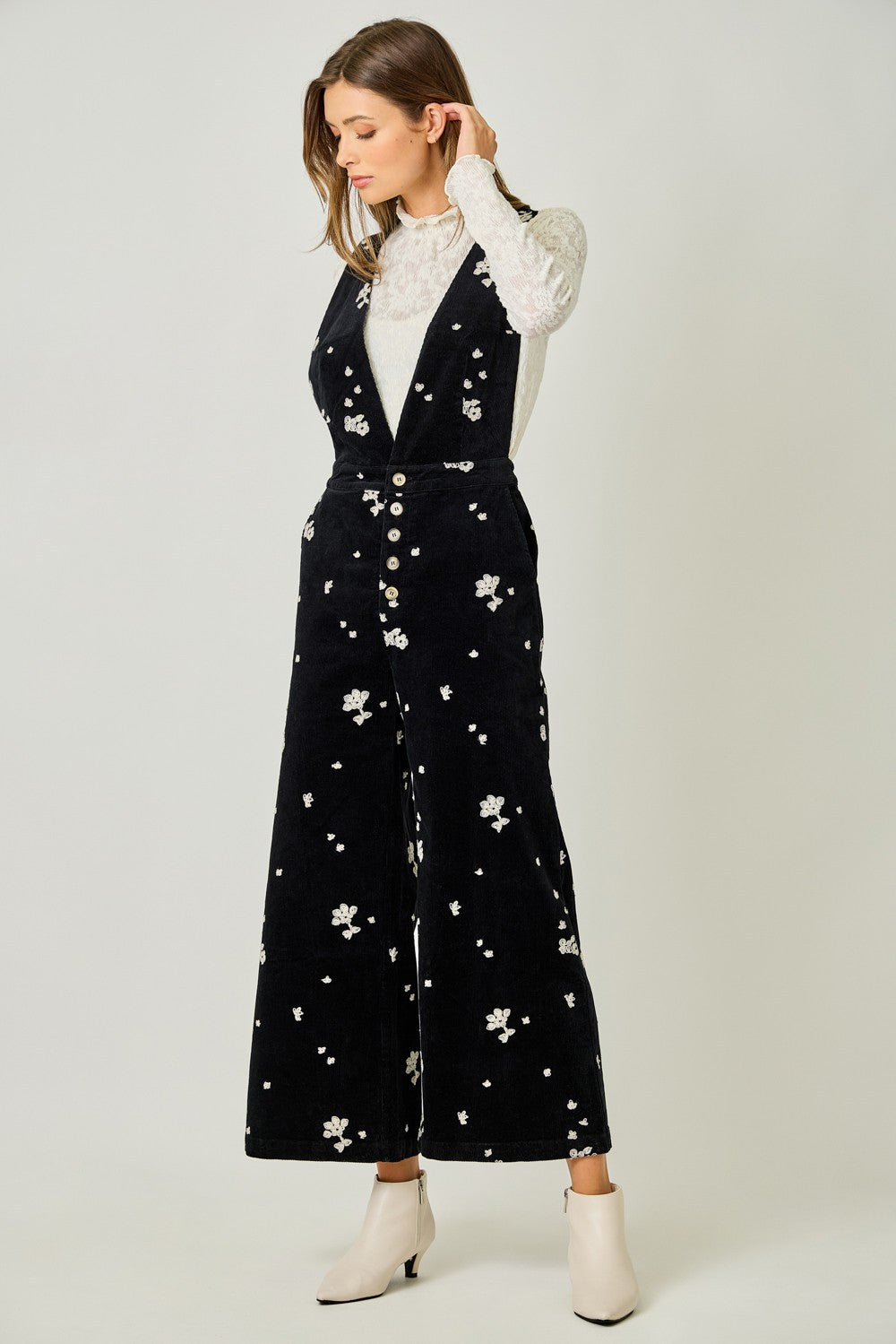 Embroidery Jumpsuit in Washed Black