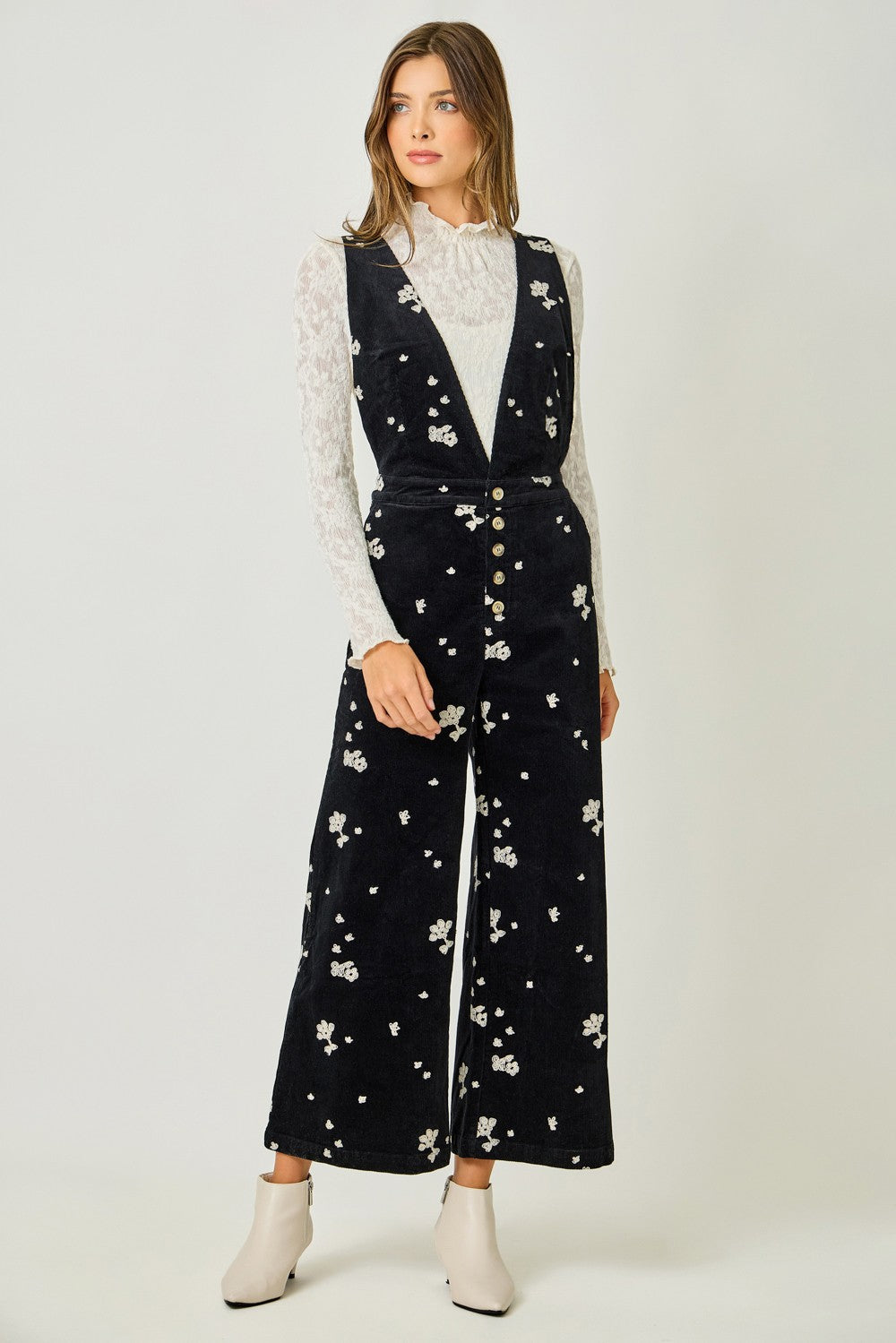 Embroidery Jumpsuit in Washed Black