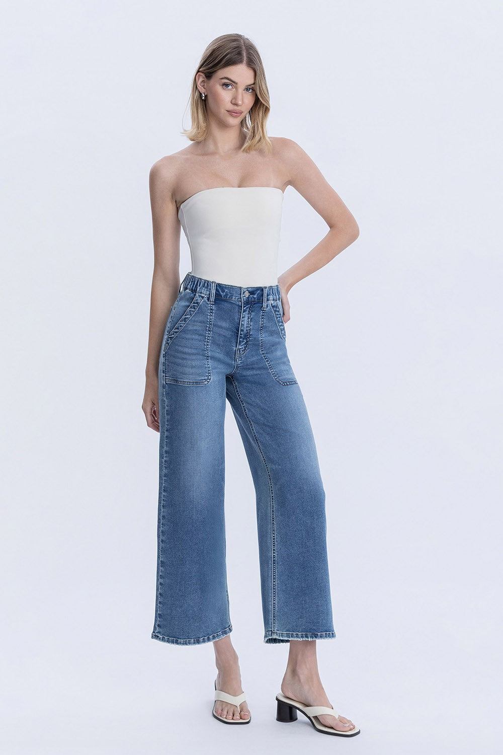 High Rise Elastic Waistband Jeans